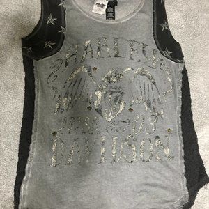 Harley Davidson Gray Black Lace Tank Medium